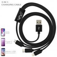 Cable de carga 3 en 1: Lightning, Micro USB y USB Tipo C