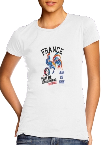  France Football Coq Sportif Fier de nos couleurs Allez les bleus para Camiseta Mujer