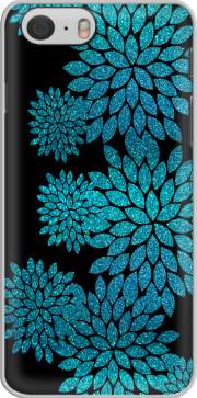 Carcasa aqua glitter flowers on black for Iphone 6 4.7