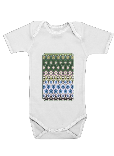  Abstract ethnic floral stripe pattern white blue green para bebé carrocería