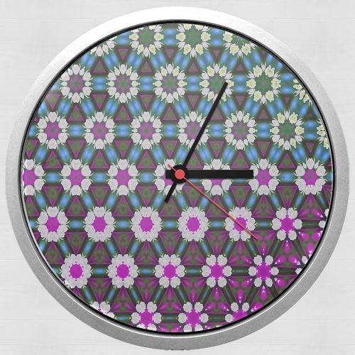  Abstract bright floral geometric pattern teal pink white para Reloj de pared