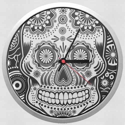  black and white sugar skull para Reloj de pared