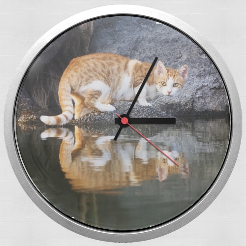  Cat Reflection in Pond Water para Reloj de pared