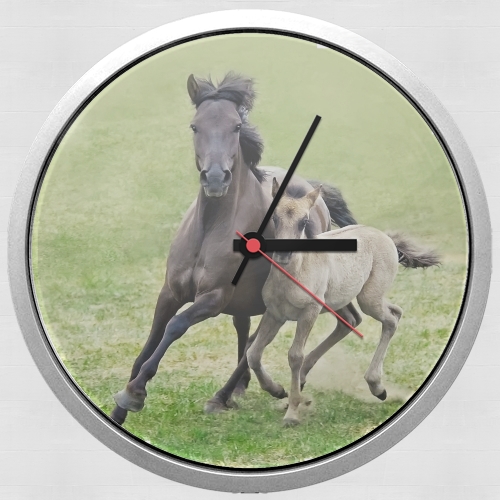  Horses, wild Duelmener ponies, mare and foal para Reloj de pared