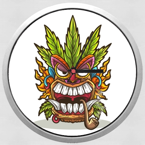  Tiki mask cannabis weed smoking para Reloj de pared