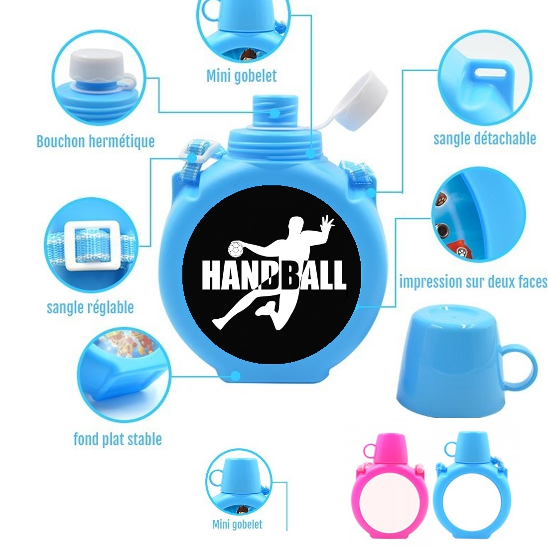  Handball Live para Botella infantil resistente a los golpes 730 ml en azul o rosa
