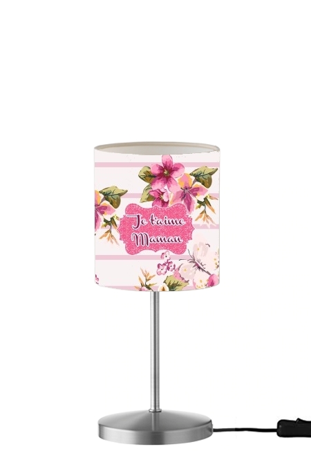  Pink floral Marinière - Je t'aime Maman para Lámpara de mesa / mesita de noche