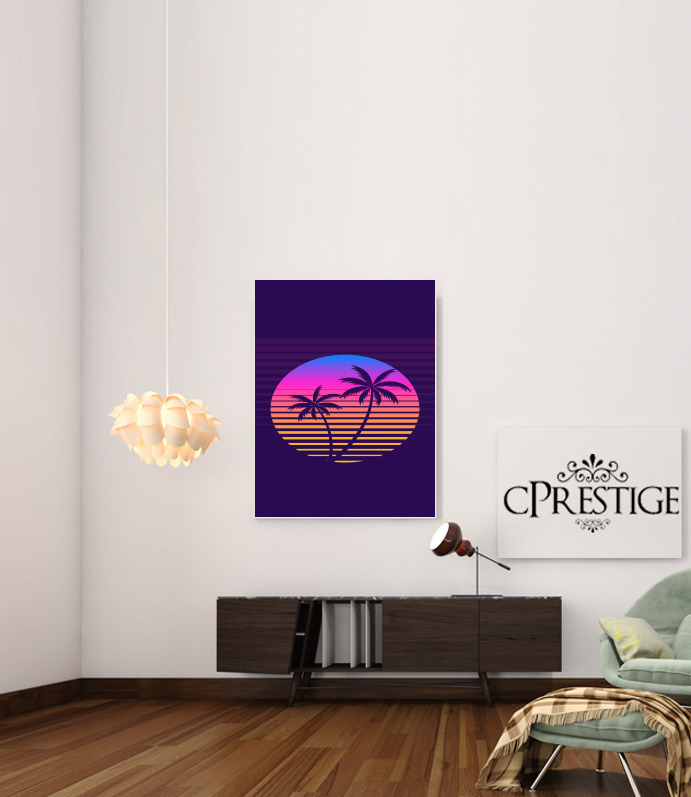  Classic retro 80s style tropical sunset para Poster adhesivas 30 * 40 cm