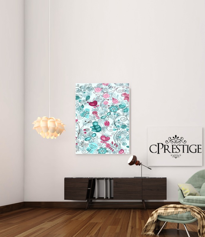  doodle flowers and butterflies para Poster adhesivas 30 * 40 cm