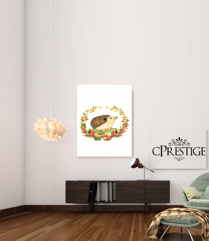  watercolor hedgehog in a fall woodland wreath para Poster adhesivas 30 * 40 cm