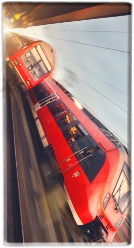  Trenes de pasajeros rojos de alta velocidad modernos al atardecer. estación de ferrocarril para batería de reserva externa 7000 mah Micro USB