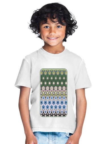  Abstract ethnic floral stripe pattern white blue green para Camiseta de los niños