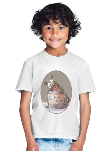  Painting Baby With Owl Cap in a Teacup para Camiseta de los niños