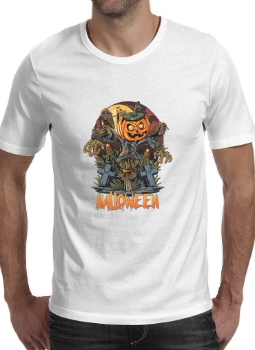  Halloween Pumpkin Crow Graveyard para Camisetas hombre
