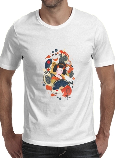  Japanese geisha surrounded with colorful carps para Camisetas hombre