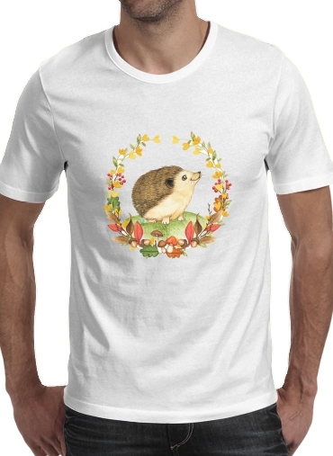  watercolor hedgehog in a fall woodland wreath para Camisetas hombre