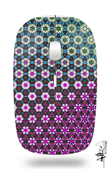  Abstract bright floral geometric pattern teal pink white para Ratón óptico inalámbrico con receptor USB