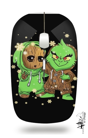  Baby Groot and Grinch Christmas para Ratón óptico inalámbrico con receptor USB