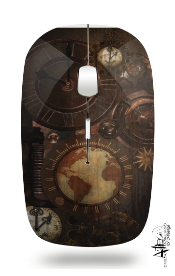  Brown steampunk clocks and gears para Ratón óptico inalámbrico con receptor USB
