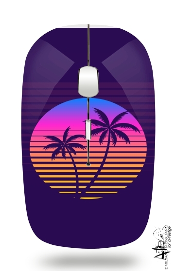  Classic retro 80s style tropical sunset para Ratón óptico inalámbrico con receptor USB