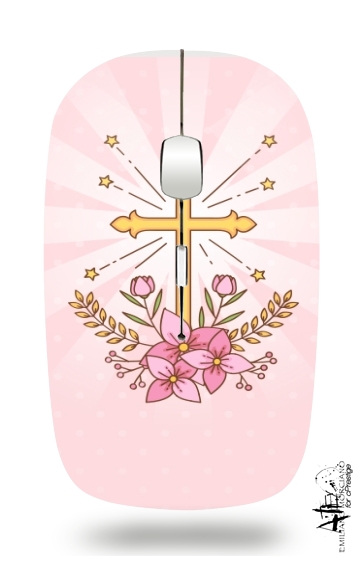  Communion cross with flowers girl para Ratón óptico inalámbrico con receptor USB