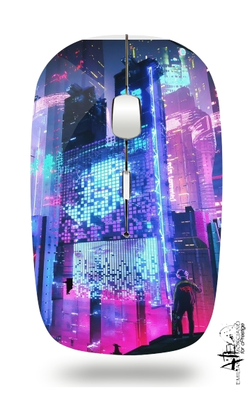  Cyberpunk city night art para Ratón óptico inalámbrico con receptor USB