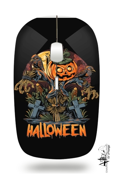 Halloween Pumpkin Crow Graveyard para Ratón óptico inalámbrico con receptor USB