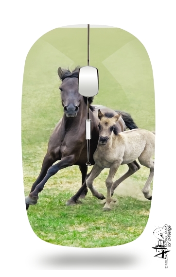  Horses, wild Duelmener ponies, mare and foal para Ratón óptico inalámbrico con receptor USB