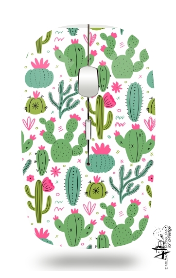  Minimalist pattern with cactus plants para Ratón óptico inalámbrico con receptor USB