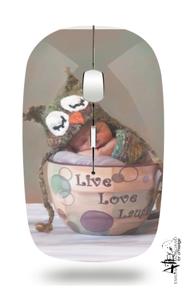  Painting Baby With Owl Cap in a Teacup para Ratón óptico inalámbrico con receptor USB