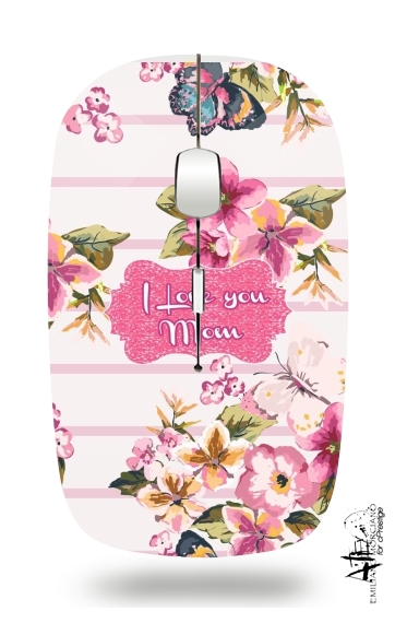  Pink floral Marinière - Love You Mom para Ratón óptico inalámbrico con receptor USB