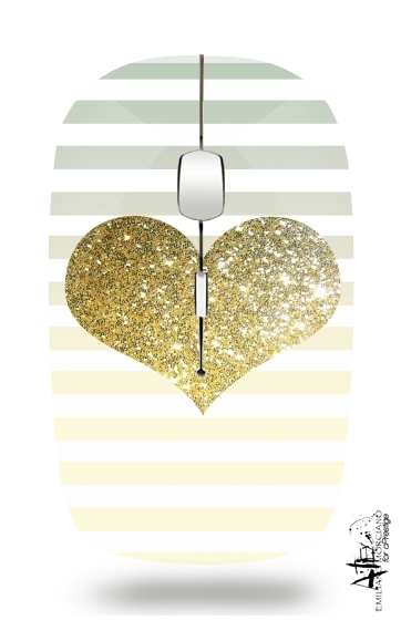  Sunny Gold Glitter Heart para Ratón óptico inalámbrico con receptor USB