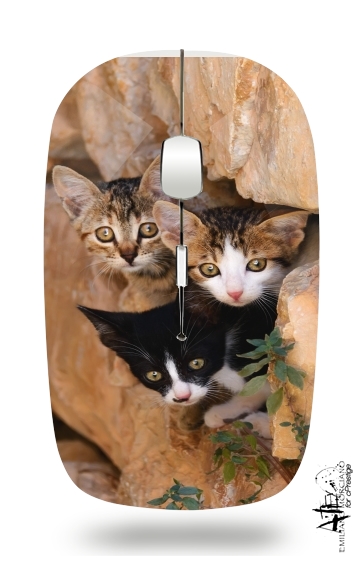  Three cute kittens in a wall hole para Ratón óptico inalámbrico con receptor USB