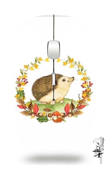  watercolor hedgehog in a fall woodland wreath para Ratón óptico inalámbrico con receptor USB