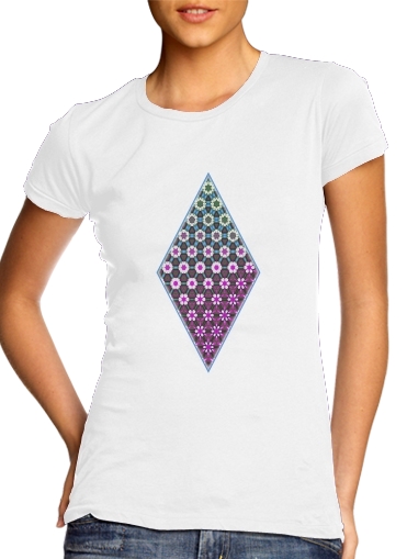  Abstract bright floral geometric pattern teal pink white para Camiseta Mujer