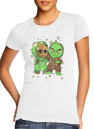  Baby Groot and Grinch Christmas para Camiseta Mujer
