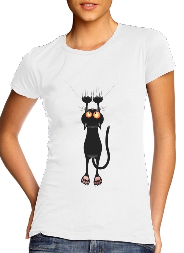  Black Cat Cartoon Hang para Camiseta Mujer