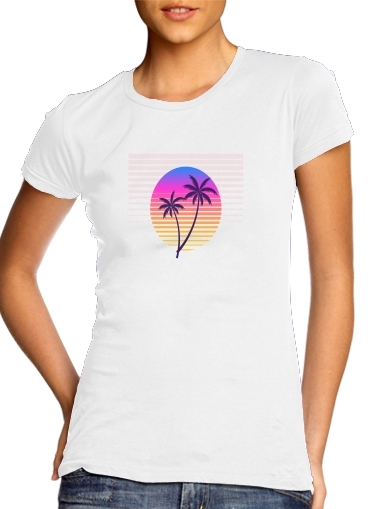  Classic retro 80s style tropical sunset para Camiseta Mujer