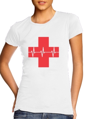  Croix de secourisme EKG Heartbeat para Camiseta Mujer