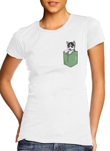  Husky Dog in the pocket para Camiseta Mujer