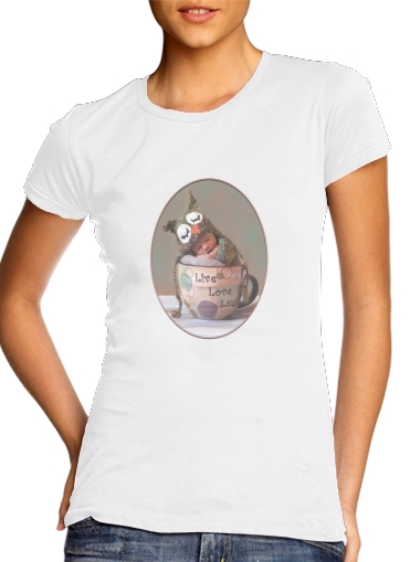  Painting Baby With Owl Cap in a Teacup para Camiseta Mujer