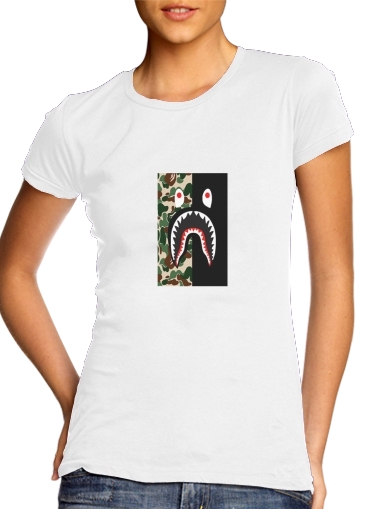  Shark Bape Camo Military Bicolor para Camiseta Mujer
