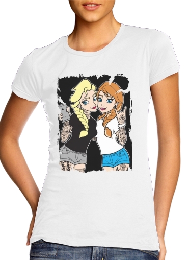  Sisters Selfie Tatoo Punk Elsa Anna para Camiseta Mujer