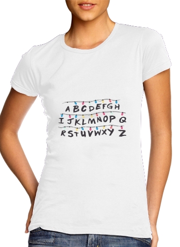purpura- Stranger Things Lampion Alphabet Inspiration para Camiseta Mujer