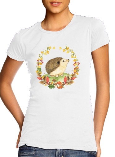  watercolor hedgehog in a fall woodland wreath para Camiseta Mujer