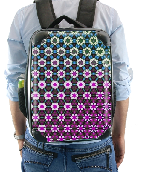  Abstract bright floral geometric pattern teal pink white para Mochila