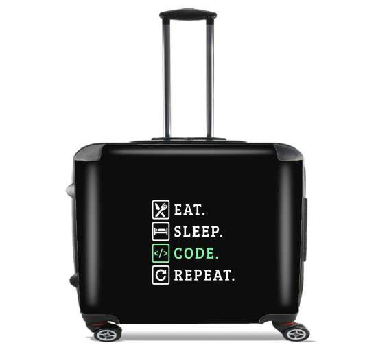  Eat Sleep Code Repeat para Ruedas cabina bolsa de equipaje maleta trolley 17" laptop