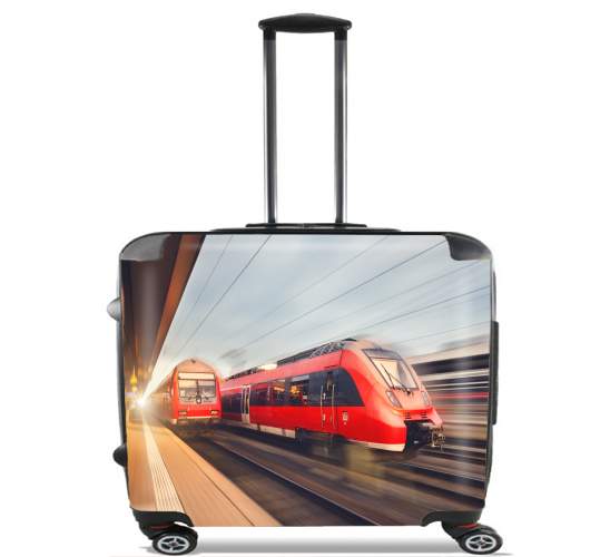  Trenes de pasajeros rojos de alta velocidad modernos al atardecer. estación de ferrocarril para Ruedas cabina bolsa de equipaje maleta trolley 17" laptop