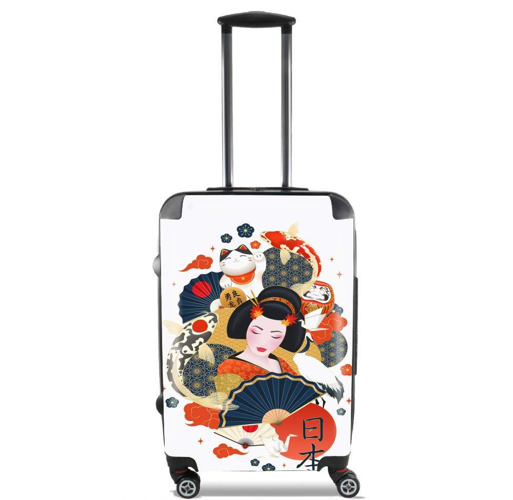  Japanese geisha surrounded with colorful carps para Tamaño de cabina maleta